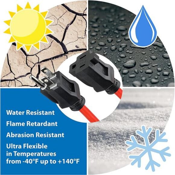 100 ft Outdoor Extension Cord 16/3 SJTW, 3-Prong Grounded Plug, Orange - Picture 3 of 7